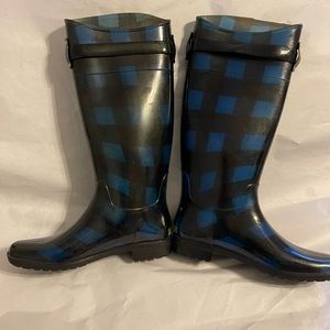 Ralph Lauren Black/Blue Buffalo Plaid Tall Rain Boots